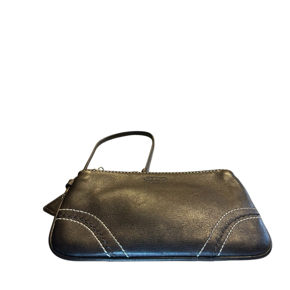 Coach SoHo Black Leather Wristlet with Contrast Stitching - Picture 3 of 9